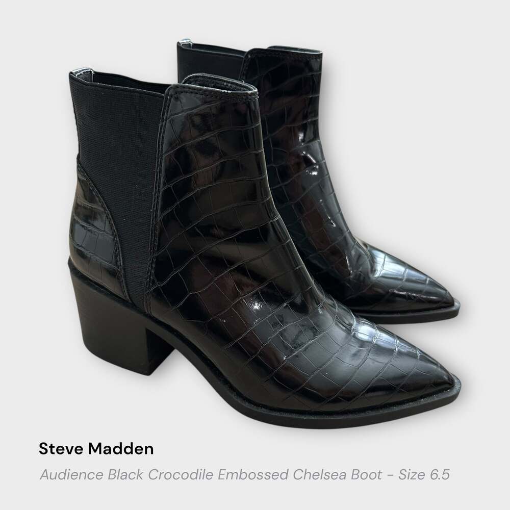 Steve Madden Audience Black Crocodile Embossed Chelsea Boot